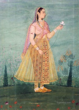 ロータスを抱く女性 小さなインディアン Oil Paintings